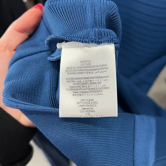 $1050 Herve Leger Max Azria Blue Bandage Candice Long Sleeve Dress size Small - Picture 9 of 10